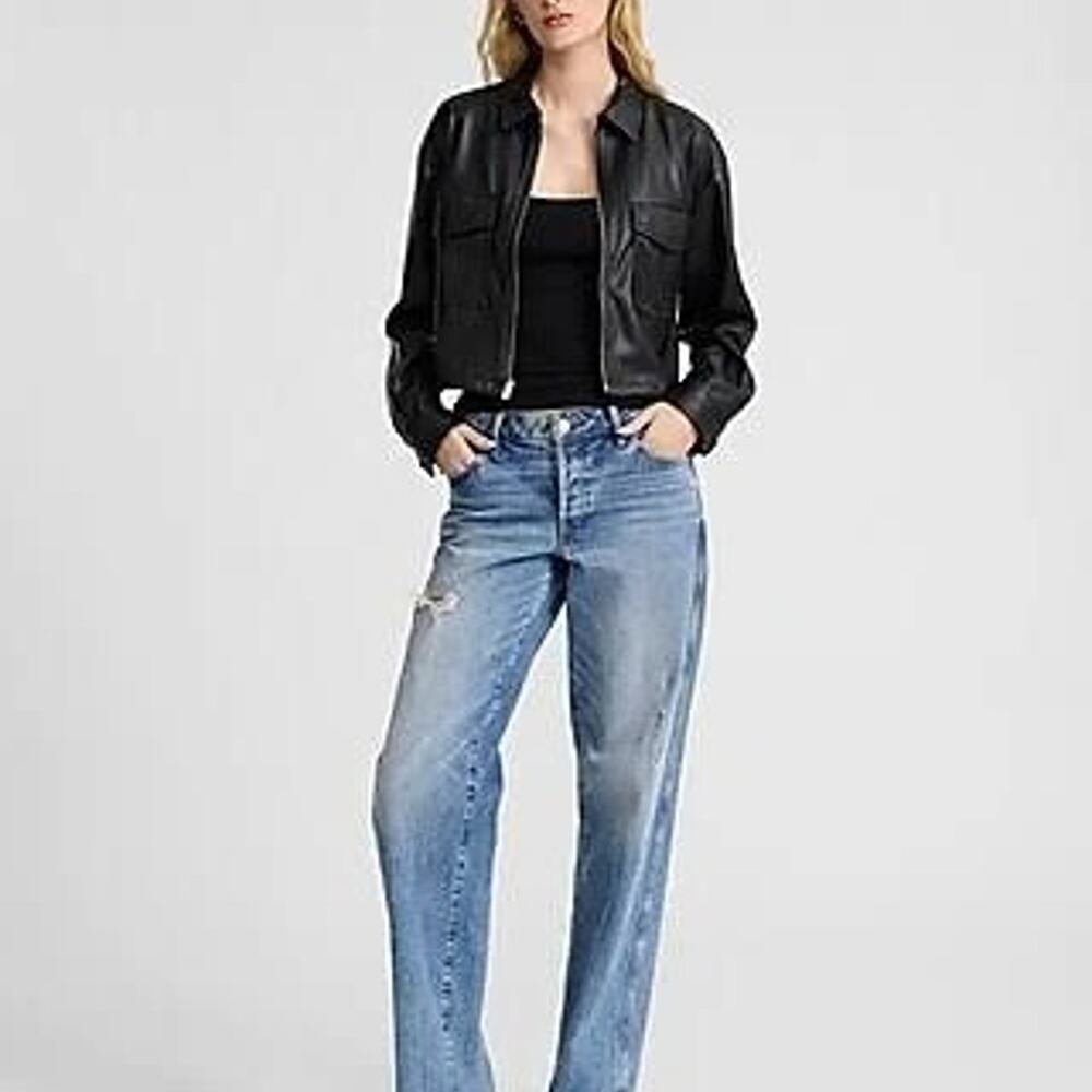 Express Faux Leather Zip Front Cropped Shacket - Size M